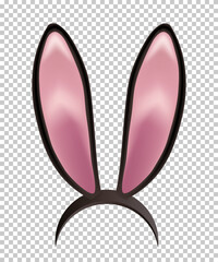 Rabbit ears realistic 3d vector illustration. Easter bunny ears kid headband, mask. Hare costume black and pink element. Photo editor, booth, video chat app isolated on transparent background