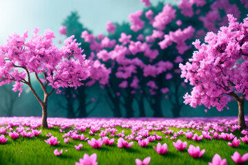 Spring theme, forest, tree elements. Generative ai