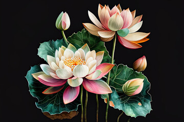 Lotus Flowers, Illustration, Generative AI