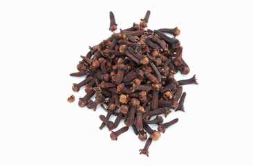 Heap of Clove Spices Isolate on White Background with Copy Space