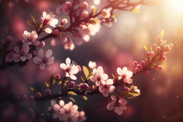 Blossoming cherry trees in spring,Spring Background.Generative AI