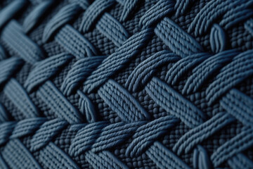 fabric navy Texture of dark blue leather background with wicker pattern, macro. Abstract backdrop from modern decorative black textile .Generative AI