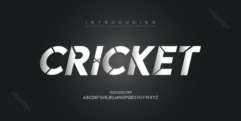 Cricket digital modern alphabet new font. Creative abstract urban, futuristic, fashion, sport, minimal technology typography. Simple vector illustration with number