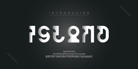 Island digital modern alphabet new font. Creative abstract urban, futuristic, fashion, sport, minimal technology typography. Simple vector illustration with number