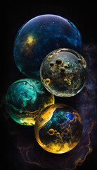 Obraz na płótnie Canvas Kintsugi planets in a vast chromatic nebula. Generative AI