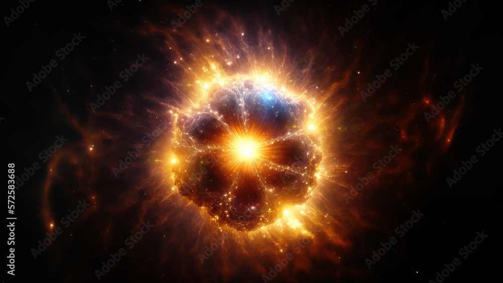 Poster view of the birth of a star in space during a nebula explosion. nuclear fusion of cosmic clouds of g