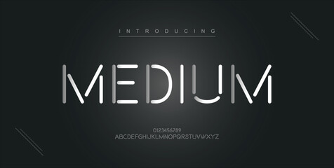 Medium digital modern alphabet new font. Creative abstract urban, futuristic, fashion, sport, minimal technology typography. Simple vector illustration with number