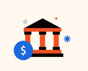 Geometric bank illustration. Vector finance icon in flat design art.
