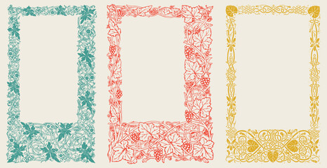 Vintage floral and foliage frames, ideal for book cover design, wedding card, menu design and label graphics.