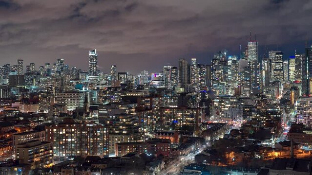 [4K] Toronto, Canada At Night In February As Viewed From 30 Stories Above Street Level - **Pro Time Lapse**