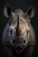 Rhino portrait on dark background. AI Generative