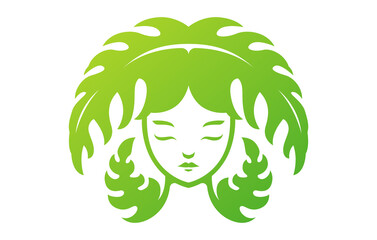 Beauty Leaf Nature Hair Woman Logo Design Template