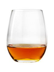 Glass of whiskey or whisky or american Kentucky bourbon cut out on transparent