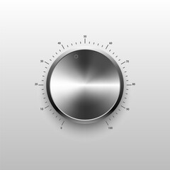 The silver volume button, steel texture, vector.Volume Knob. Metallic Button isolated on a gradient mesh background. Vector illustration.