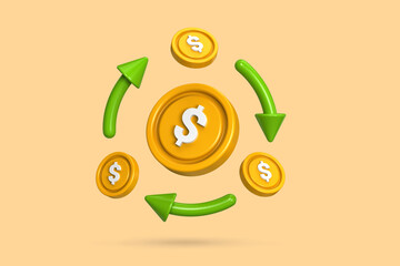 Bannner design of 3d money coin cycle concept