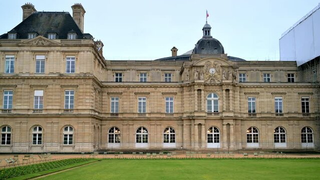View of the Luxembourg Palace in Paris downtown, France. Gardens in front of it