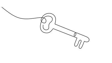 One line drawing of big key isolated on white background