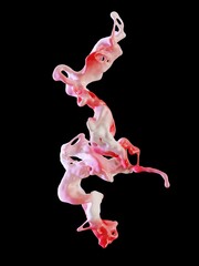 Abstract 3d fluid splash, red and white flow, colored 3d render, liquid abstraction on a black background, cocktail