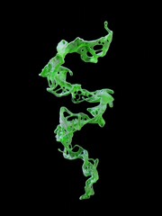 Abstract 3d fluid splash, green slime flow, colored 3d render, liquid abstraction on a black background, cocktail