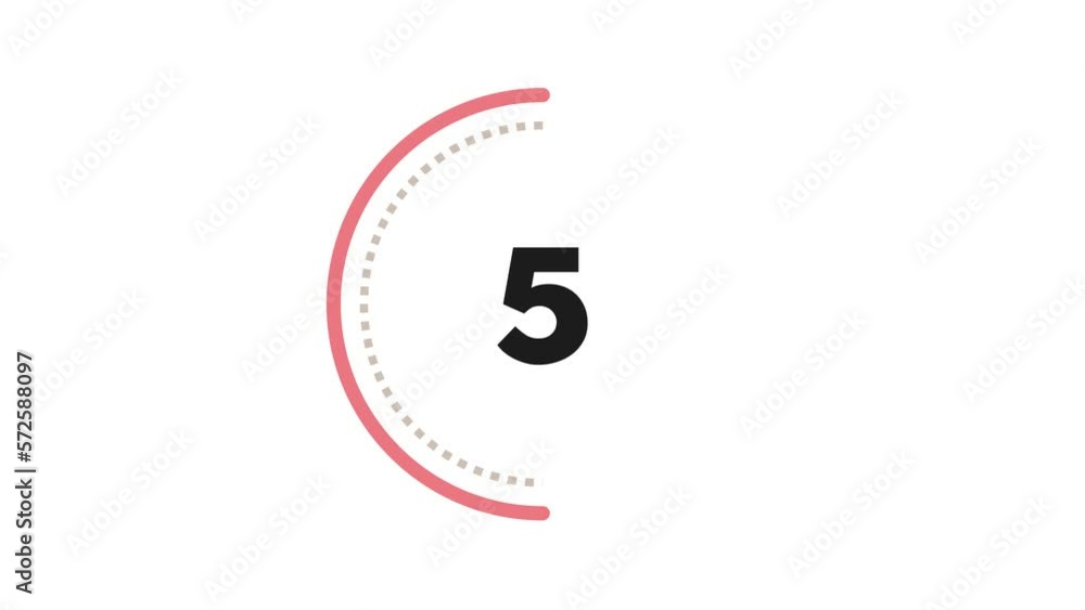 Poster 10 seconds dashed (dotted) circle countdown. coral pink and grey on white bg. big circle with inner 