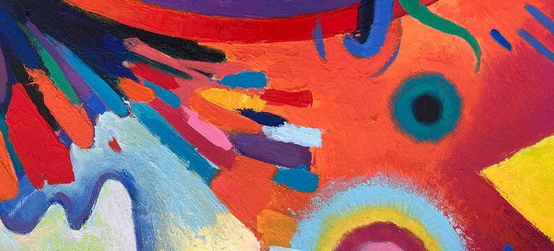 Colorful abstract painted background. Fragment of artwork. Modern art. Painting closeup. Abstract colorful background. Oil painting on canvas. Graffiti art texture. Vivid acrylic spots, brush strokes.