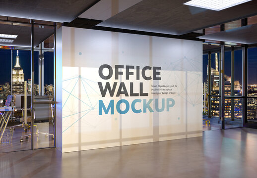 Blank Office Wall Interior at Night Mockup