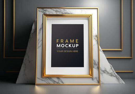 Gold Frame in Modern Interior Mockup. Generative Ai