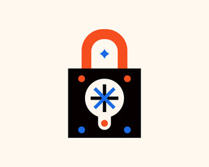 Geometric safe illustration. Vector lock icon in flat design art.
