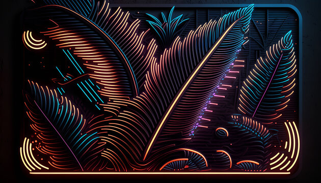 Neon Lights Woodblock Illustration Texture