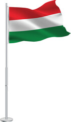 Isolated waving national flag of Hungary on flagpole