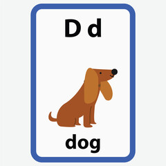 Alphabet flashcard for children with the letter d from dog