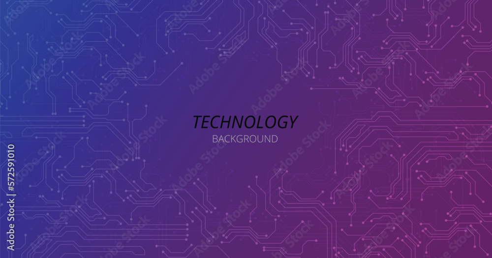 Poster Digital technology circuit diagram on pink blue background. High-tech circuit board connection system.Vector abstract technology on bright background.	