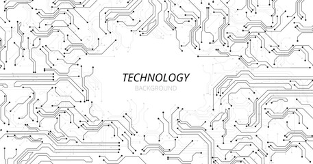 Digital technology Black circuit diagram on white background. High-tech circuit board connection system.Vector abstract technology on white background.	
