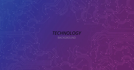 Digital technology circuit diagram on pink blue background. High-tech circuit board connection system.Vector abstract technology on bright background.	