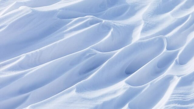Natural winter snow texture of snowy crust on frozen Baikal Lake in cold February day. Abstract white textured background, blank, mock up, flat lay, copy space