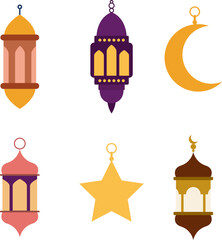 Set of Islamic lantern elements. for ramadan kareem and Eid Al Fitr design decoration. Flat Vector illustration