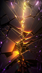 Cracked Metallic Surface with orange glowing Lights. Generative AI.