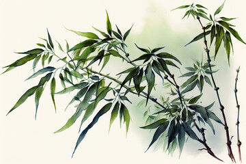 Naklejka premium Watercolor green bamboo. AI generation