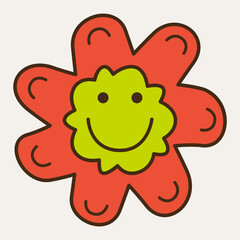 Smiling flower, abstract personage, mascot design, funny face, cute icon