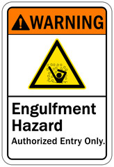Grain silo hazard sign and labels engulfment hazard, authorized entry only
