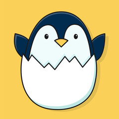 Obraz premium Little cute penguin peeks out of the egg. Vector illustration