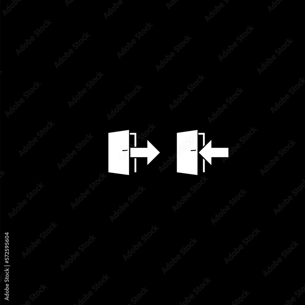 Poster exit and enter door with arrow symbol icon isolated on dark background