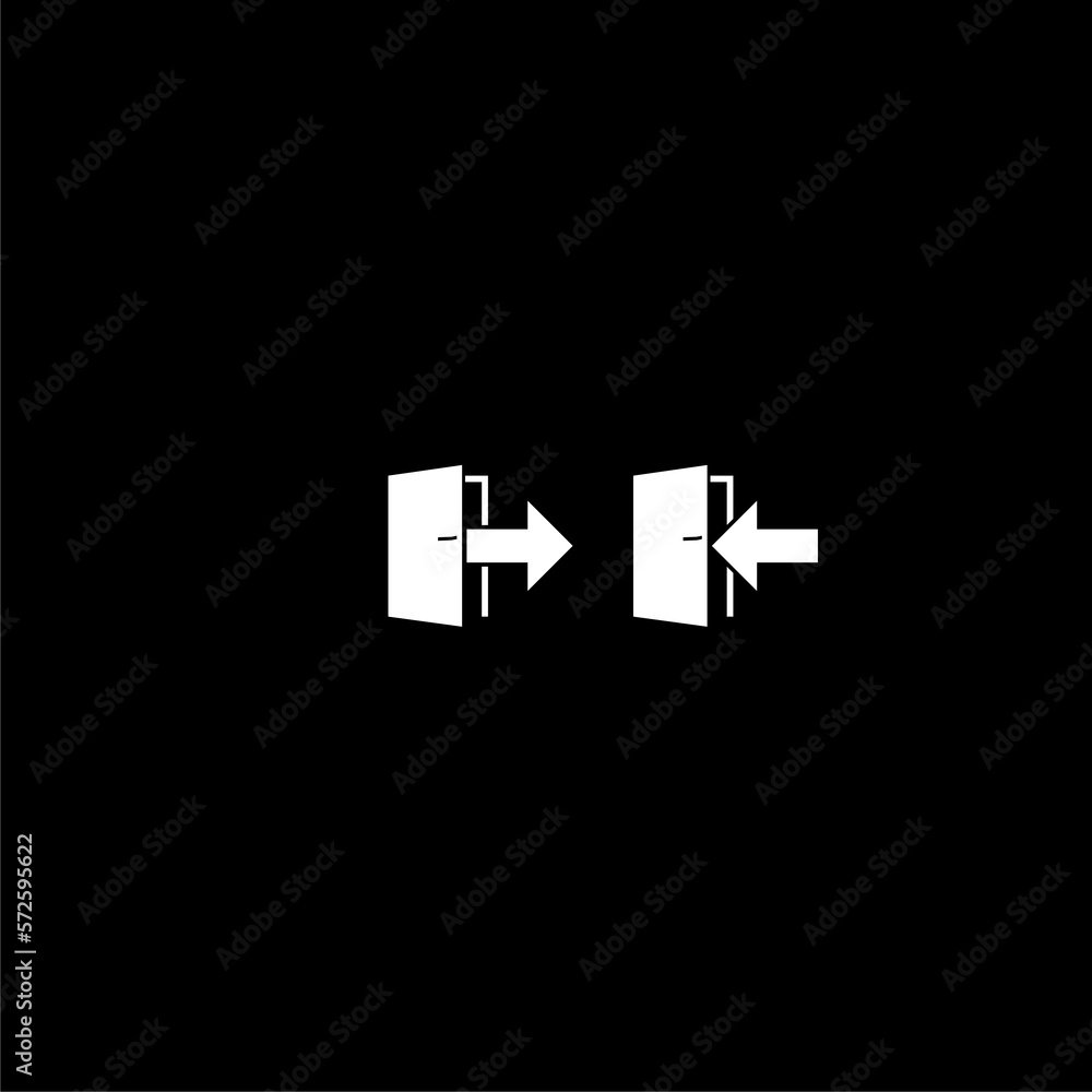 Poster exit and enter door with arrow symbol icon isolated on dark background