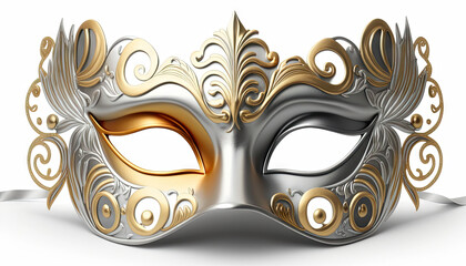 Bold Illustration of a Mardi Gras Mask in silver and Gold