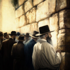 Fototapeta premium Israel, Wailing Wall, people pray near the wall. History