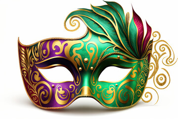 Colorful Mardi Gras mask illustration closeup on white background