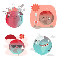 Set of suffering of world because global warming