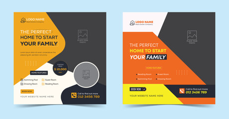 Luxury real estate house web banner social media post design property corporate Home sale flyer template
