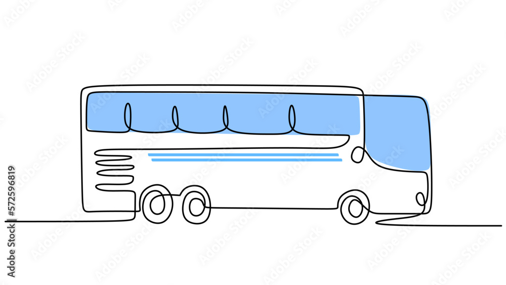 Poster one line drawing of big bus isolated on white background. continuous single line minimalism.