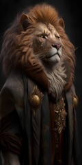 Roaring with majestic authority, a royal lion is masterfully portrayed in a stunning illustration, exuding power and nobility that captures the essence of the king of beasts